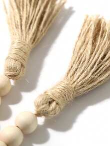 1pc 16mm Rustic Wooden Beads 58 Inches Long, Garland With Jute Tassels Farmhouse Vintage Decors, Festive Table & Living Room Handcrafted Home Ornaments Accessories - Multicolor - View 2