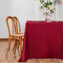 1pc High-End Party/Restaurant Solid Color Satin Tablecloth - Burgundy - View 12