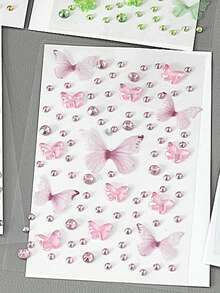 8 Styles Wholesale Cute Mini Butterfly, Heart, Star Shaped Rhinestone Stickers, Suitable For Decorating Scrapbooks, Notebooks, Phone Cases, Face, Strong Adhesiveness, Pink & Blue Color Scheme - Multicolor - View 18