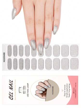 1 Box Of 20pcs Natural, Long-Lasting, Classic Shiny Silver UV Gel Nail Stickers, Easy To Apply And Remove Gel Nail Stickers