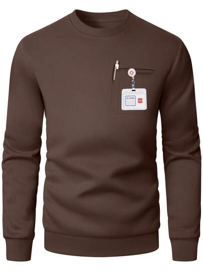 cimmuovere Men's Short Sleeve Multi-Pocket Solid Color Scrubs Top, Nurse Scrubs Workwear, Dentist Healthcare, Pet Hospital, Laboratory, Men's Uniform, Medical Uniform