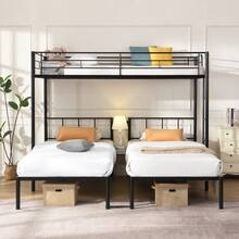 Twin Over Twin Over Twin Bunk Bed ,Triple Bunk Bed With A Vertical Ladder, Metal Frame Bunk Bed With Safety Rail, Twin Over Twin Over Twin Triple Bunk - White + Metal - View 3