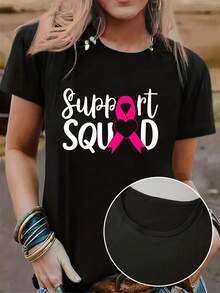 Camiseta Estampada Con Letras, Top Casual De Cuello Redondo Y Manga Corta Para Primavera Y Verano, Ropa De Mujer - Oscuro - Ver 6