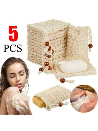 1/3/5 Pieces, Natural Loofah Soap Bag For Exfoliation, Made Of Plant Sponge (Agave), Can Be Used For Bathroom Massage And Exfoliation,For Home And Bathroom Decoration, Autumn Decoration, Back To School Supplies