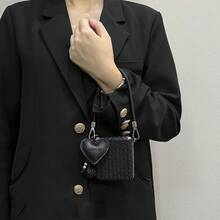 Luksusowy, prosty, czarny, słomiany pokrowiec na telefon z wisiorkiem w kształcie serca, pleciony, kompatybilny z Samsungiem - Czarne - Zobacz 6