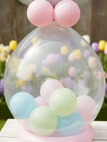 11个/套复活节兔子造型装饰气球，DIY可爱兔子气球，3种款式，柔和粉彩色系甜美装饰道具，蓝/粉/黄乳胶气球，适合复活节家庭聚会派对装饰 - 彩色 - 查看 11