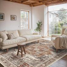 9x12 Area Rugs Living Room - Large Boho Stain-Resistant Rugs With Non-Slip Backing, Vintage Design Bedroom, Beige/Brown, Home Decor Floor - 磚 - 查看 12