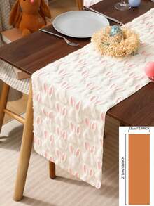 1pc Easter Decorative Table Runner, Pink Rabbit Plush Table Runner, Minimalist Rectangular Dining Table Runner, Tea Table Runner, Suitable For Easter Decoration, Party, Family Dinner, Home Decor - White - View 8