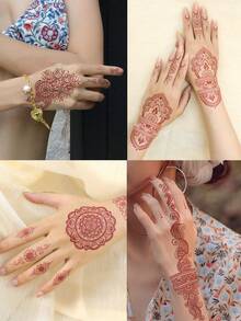 10 Sheets Body Art Temporary Tattoos For Women, Sexy Red Henna Tattoo Stickers, Waterproof Fake Tattoos, Lasting 2-5 Days, Can Be Used On Fingers, Arms, Neck, Shoulders, Waist, Legs And Back, Suitable For Holidays, Parties, Music Festivals And Gifts.