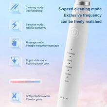 Electric Toothbrush With 5 Cleaning Modes, USB Rechargeable, IPX6 Waterproof, Smart Timer, Includes 3 Brush Heads - Multicolor - View 3