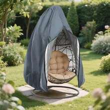800D Outdoor Egg Chair Cover With Zipper, Durable Polyester Material, Black/Grey, Suitable For Patio, Garden, Balcony, Hanging Egg Chair Cover | Outdoor Patio Decor - Multicolor - View 3