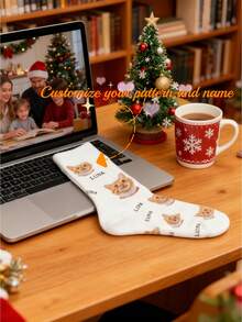 1 Pair Customized Christmas Socks - Can Print Your Own Images And Text, Vibrant Christmas Themed, Suitable For Casual Wear And Ideal Holiday Gift - Multicolor - View 2