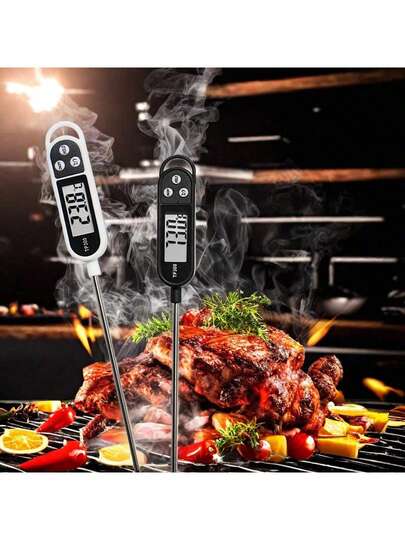 TP300 Digital Food Thermometer With Stainless Steel Probe And Large LCD Display - Easy-Read Meat Thermometer For Cooking, Grilling, Oven, Low-Temp Cooking - Battery Powered Thermometer With °C/°F Scale, Compatible With Smart Ovens And Thermometers (No Other Accessories)