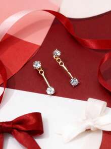 一对简约后挂式水钻耳环，独特闪亮设计，百搭佩戴 - 均碼 - 查看 1