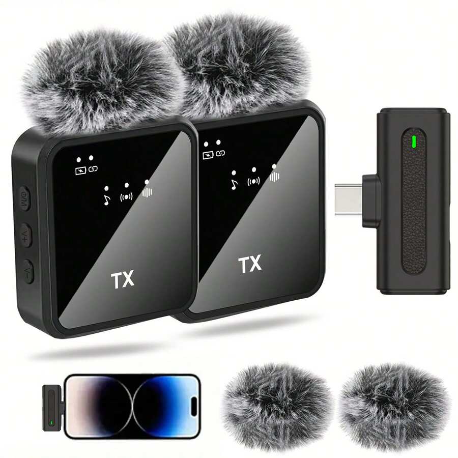 Influencer's Choice! 2.4G Wireless Lapel Mic, Ultra-Compact & Invisible, Auto Noise Cancel, Clear Sound Zero Delay, Perfect For Live, Podcast, Lecture. - 2 mics for TypeC - 查看 1