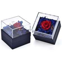 Conjunto Collar Rosa Eterna, Flores Eternas Rosa Roja Real Preservada, Flor Eterna Regalo Aniversario de Bodas, Romántico Regalo para Mujer, Novia, Esposa, Cumpleaños, Aniversario, San Valentín(Azul-Cuadrado) - Multicolor - Ver 6