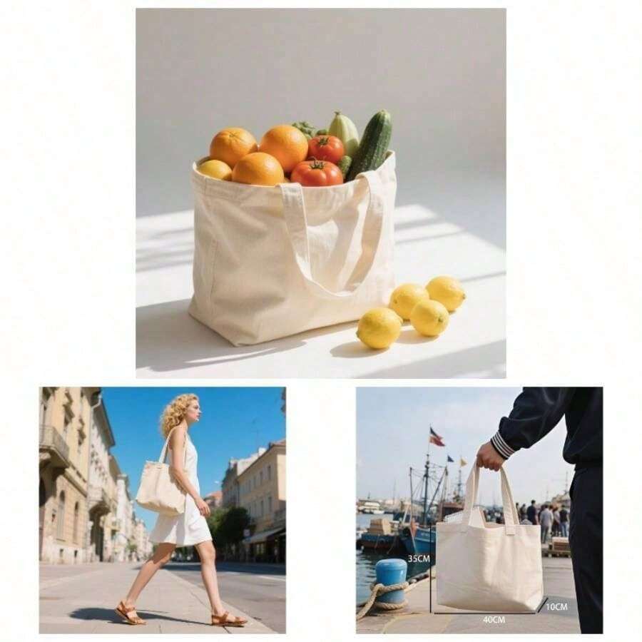 Tote Bag de Manta Cruda - Bolsas Plegables Reutilizables y Ecolgicas 40x35, para Compras, Viajes y Pintar - Negro-Gris + B/35X40X10 - Ver 1