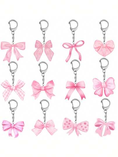 10pcs Pink Bow Babyshower Theme Party Acrylic Keychains, Pink Bow Pendant Keychains, Babyshower Party Favors Keychains, Gender Reveal Party Keychains, Bag & Phone Charms, Classroom Rewards, Cute Babyshower Party Gifts, 10pcs/5pcs For Bow Birthday Party Decorations, Christmas Gifts