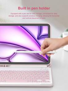 PU皮革键盘保护套，带可拆卸无线键盘、150mAh电池和Apple Pencil收纳槽，兼容iPad（A16）第11/10代、第7/8/9代，iPad Air第4/5代（M2 2024/M3 2025），iPad Pro 11英寸（2018/2020/2021/2022），粉色 - 粉色 - 查看 7