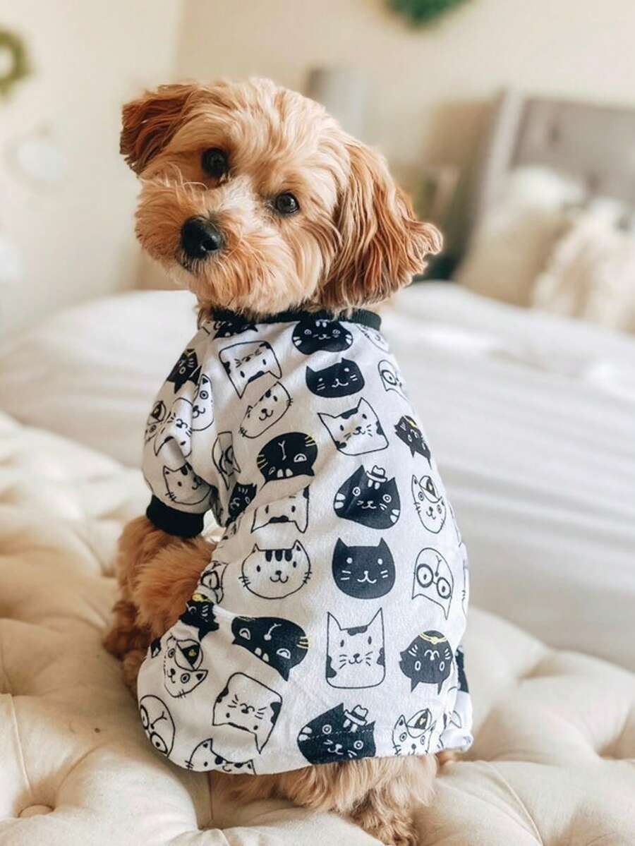 1pc Dog Pajamas - Machine Washable, Pet Sleepwear, Anti-Lick Anti-Shedding, Suitable For Small & Medium Dogs - Black and White - View 1