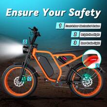 Electric Bike For Adults, 750W Motor 50KMH, 48V 16Ah Battery, 20" Fat Tire Full Suspension Mountain Bicycle, 7 Speed Ebikes - 橘色 - 查看 8