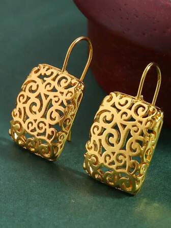 1 Pair Celtic Style Rectangular Drop Earrings, Fashionable, Unique, Elegant Design, Suitable For Men And Women, Party Gift