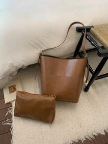 女士大容量休闲通勤时尚斜挎包 - 棕色 - 查看 5