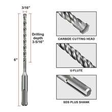SALI Rotary Hammer Drill Bits 3/16"*6" 10 Pcs Rotary Hammer Drill Bits Concrete Masonry Hole Tool With Storage Case For Concrete, Stone, Brick - MàuN - Xem 2