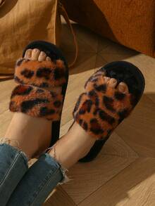 Modische Slip-On Pantoffeln für Damen, Leoparden-Muster minimalistische Lässig Stoff Pantoffeln, geeignet für Weihnachten, Strand, alle Jahreszeiten - Kamelfarben - Übersicht 2