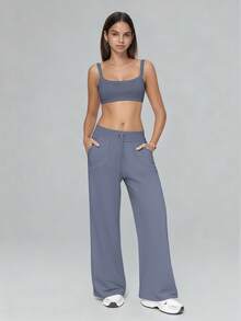 6pecil Women's Wide Leg Casual Pants With Pockets, Yoga Sweatpants, High Waist Loose Palazzo Pants, Flowy Long Trousers, Spring/Summer Casual Pants, Women's Sports Pants - Dusty Blue - View 7