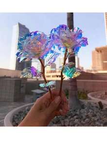 12Pcs/6Pcs/1Pc Artificial Flower, Rose Artificial Flower, PVC Artificial Flower With Stem, White Plastic Flower Faux Flower, Romantic Holographic Flower Decor Home Decoration And Party, Home Decoration, Wedding Gift, Birthday Gift, Anniversary Gift, Artificial Flower Arrangement - Multicolor - View 6