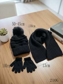 3 delar/set för barn, unisex, stickad mössa + handskar + halsduk, 3 delar, varmt vinterset, koreansk stil - 3-delad pom-pom-version - Visa 13