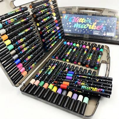 多色美术用品套装（多色），带收纳盒，耐用塑料材质，适用于素描、书法、手工制作、涂色书——理想的圣诞礼物