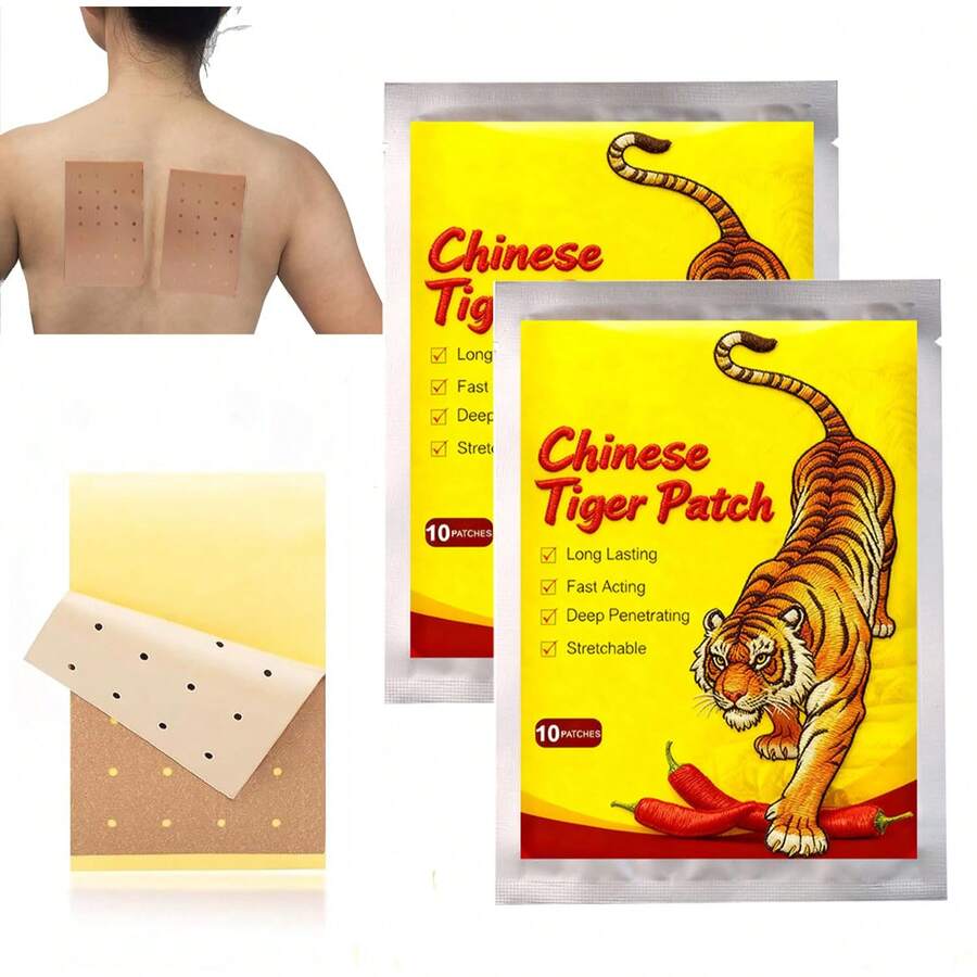 10/50/100片装天然虎皮贴，虎皮加热贴，传统中草药加热贴，持久有效，适用于背部、膝盖、颈部、肩部、肌肉等部位