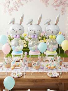 11个/套复活节兔子造型装饰气球，DIY可爱兔子气球，3种款式，柔和粉彩色系甜美装饰道具，蓝/粉/黄乳胶气球，适合复活节家庭聚会派对装饰 - 彩色 - 查看 4