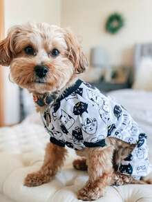 1pc Cat Pattern Dog Pajamas - Hand Washable And Machine Washable, Dog Sleepwear, Pet Loungewear, Funny Pet Apparel, Soft & Comfortable Pet Clothing - Black and White - View 7