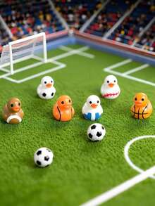 6 piezas - Figuras de pato de resina en miniatura con diseño de pelotas deportivas (baloncesto, fútbol americano, voleibol, rugby, béisbol), adornos de animales en miniatura para jardín de hadas DIY, recuerdos de fiesta con tema deportivo, accesorios para interior de automóvil, decoración de macetas, artesanía de paisaje en miniatura, decoración de jardín, accesorios para interior de automóvil, recuerdos de fiesta con tema deportivo, regalo de cumpleaños perfecto - Multicolor - Ver 2