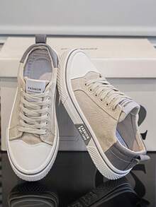 Tenis de hombre de lona, tenis para hombre con diseño retro colores combinados, zapatos para hombre cómodos tenis hombre ideales para uso casual y calle, incluye tenis de mujer en estilos coordinados - Beis - Ver 2