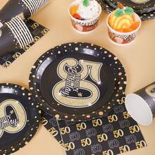 50th Golden Polka Dot Happy Birthday Disposable Plates, Napkins, Cups - Party Supplies For 16 Guests, Disposable Paper Plates Suitable For Birthday, Wedding, Party, Family Picnic - Multicolor - View 5