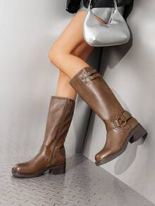 Women Knee-High Boots - Brown - View 3