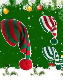 1 件针织圣诞圣诞老人帽，红色和绿色钩针圣诞帽，男女通用圣诞派对针织帽，圣诞礼物温暖，万圣节