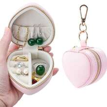 BOOVO 1 Stück Herzförmige Ring Box Schlüsselanhänger, Mini Reise Schmuckbox zum Aufbewahren von Eheringen, tragbarer Reißverschluss Ohrring und Halskette Organizer, Geschenk für Frauen, Weihnachtsgeschenk - Verschiedenfarbig - Übersicht 11