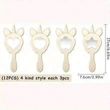 12个独角兽DIY木质镜子 - 手绘涂鸦艺术，手工DIY公主彩绘镜，独角兽主题派对，无需电池，手持镜，绘画工艺镜，化妆镜，课堂手工活动及家庭派对用品，绘画配件 - 彩色 - 查看 9