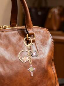 1pc Charm Keychain With Cross,Pearl And Diamonds - Cross Keychain,Bag Charm,Cross Pendant,Decorative Wallet Backpack Accessories, Earphone Bag Accessories, Ring Buckle Decorative Keychain For Luggage And Cars - Single Piece Accessory With Pearl And Diamonds And Romantic Elements