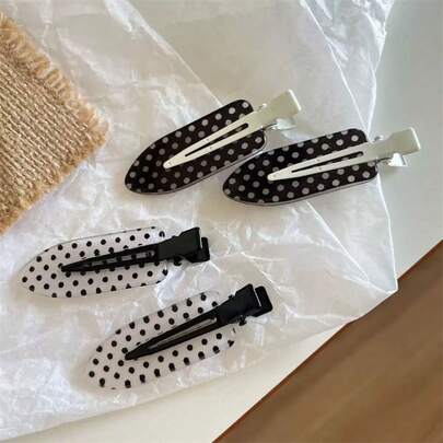 2pcs New Black & White Polka Dot Hair Clips, Minimalist Sweet Girl Bangs Side Clip Hair Accessories