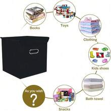 Fabric Storage Cube Bins With Lids Closet Organizers Collapsible Storage Bins Basket With Handles For Home,Storage Boxes For Organizing,1 Pack,(Black) - 黑色 - 查看 5