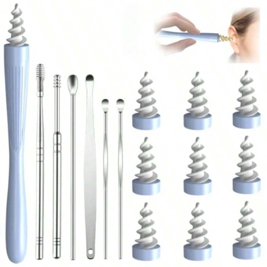 TYUI Ear Wax Removal 2025 Q-Grips Ear Wax Removal Tool Reusable And Washable Replacement Soft Silicone Tips For Cleaner Earwax Ear Wax Removal Kit Contains 7 Types Of Ear Cleaner Tools - 如圖 - 查看 1