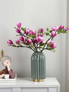 1束65厘米人造水仙木兰花，适用于花瓶、家居客厅、婚礼餐桌装饰、中心摆件，浪漫主题，仿真植物，秋季装饰，房间、书桌、花园装饰，房间装饰用品 - 彩色 - 查看 8