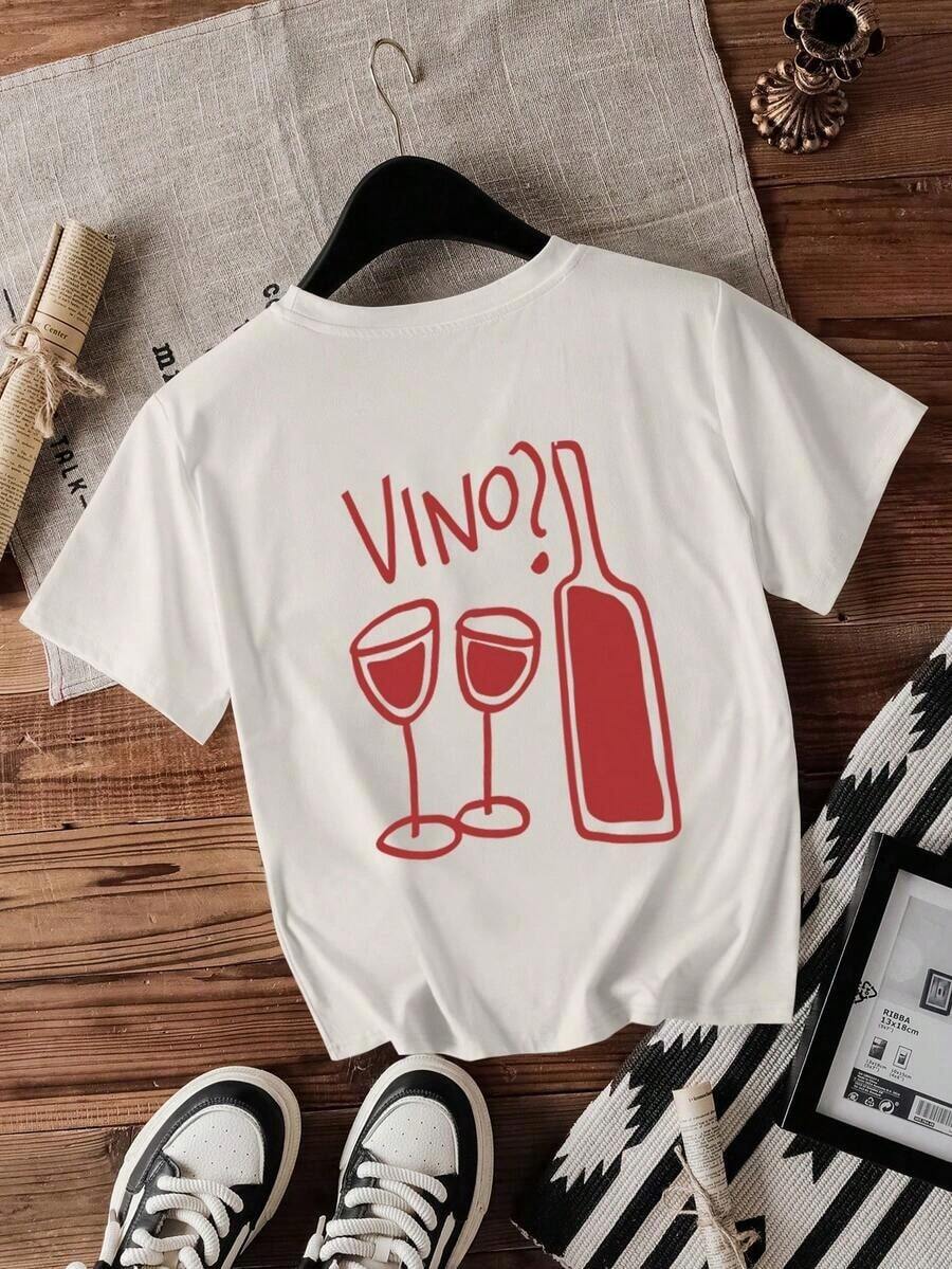 Camiseta de mujer con estampado de cereza y eslogan con cuello redondo - Blanco 6 - Ver 1