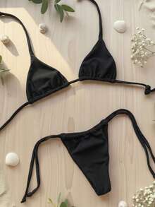 Adjustable Triangle Bikini With UV Protection, Stylish Tie-Up Style, Beach, And Vacation Details. - Black - View 1